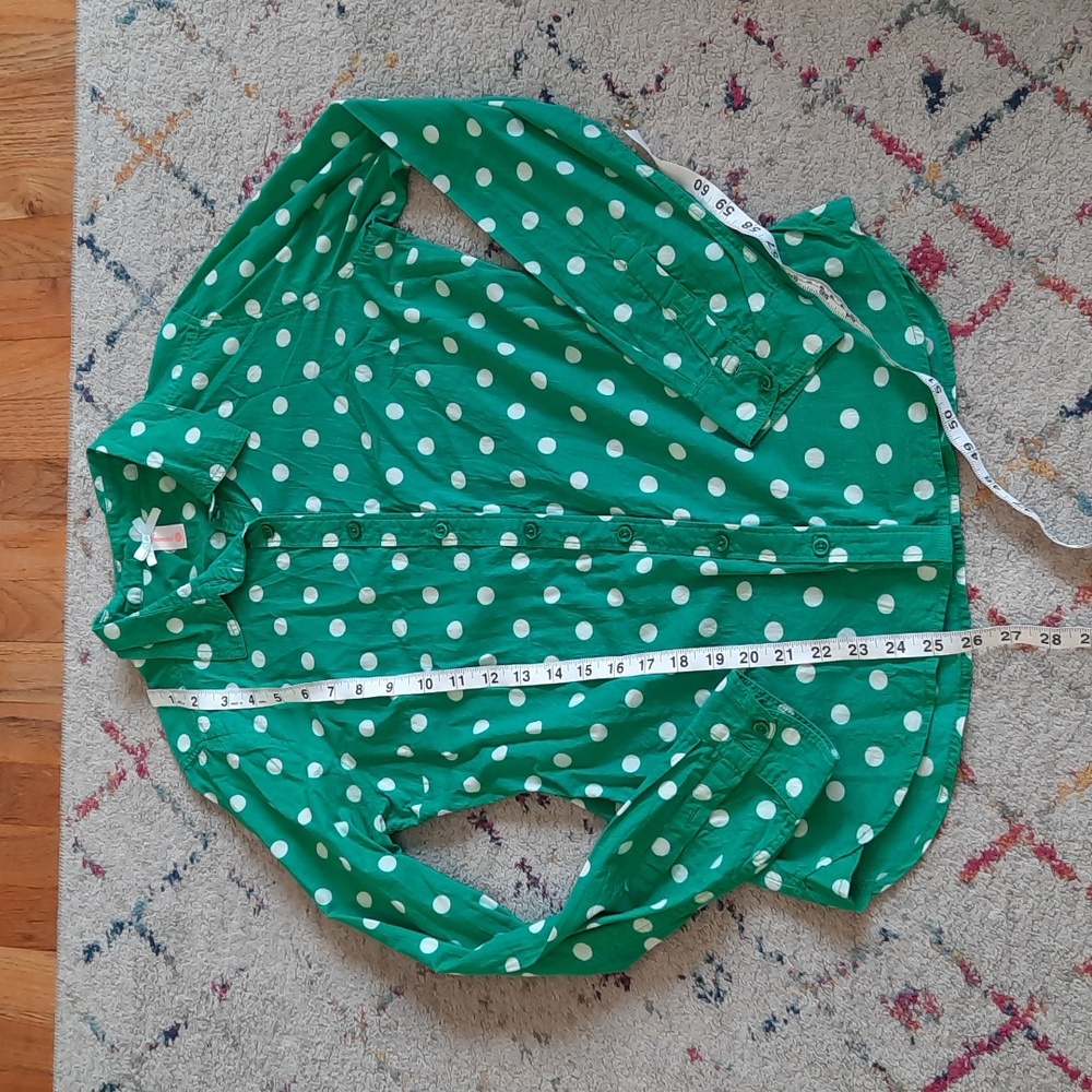 Downeast cotton button up polka dot green top small - Picture 3 of 3